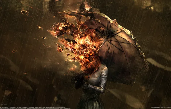 Picture rain, fire, umbrella