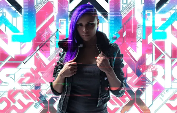 Wallpaper Girl, The city, The game, Rain, Art, Cyborg, CD Projekt