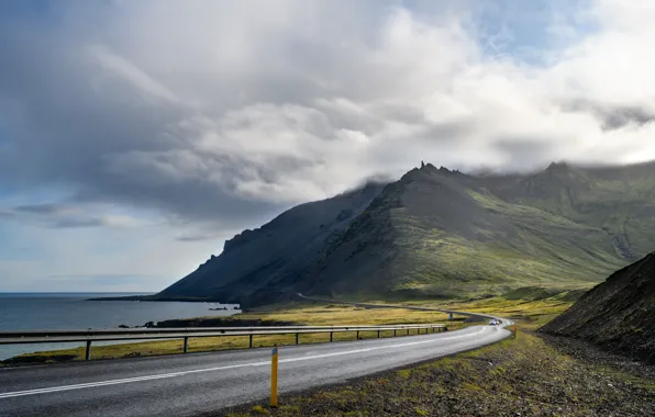 Picture road, mountains, coast, Iceland