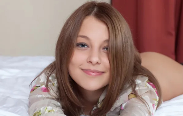 Ass, girl, smile, sweetheart, bed, blouse, Nikia A