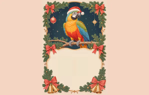 Look, bird, heart, frame, Christmas, parrot, New year, bows