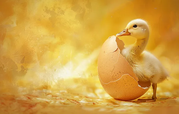 Holiday, bird, egg, Easter, chick, yellow background, duck, Golden background