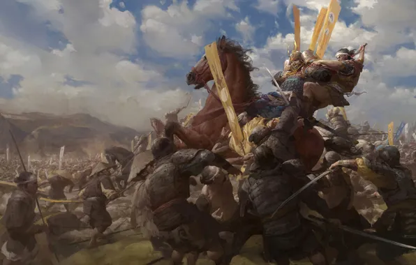 Picture death, war, horse, army, samurai, battle