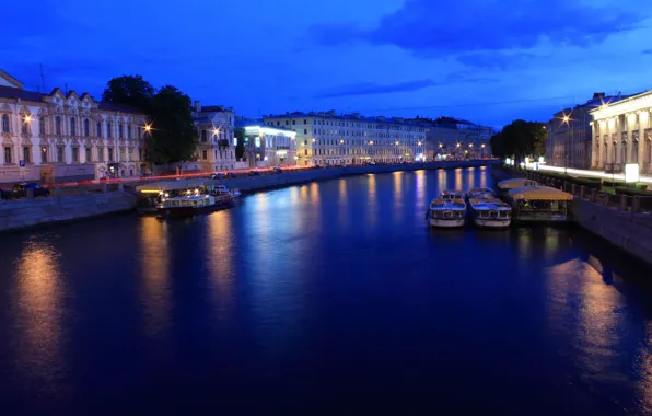 Night, lights, river, lights, Russia, Peter, Saint Petersburg, St. Petersburg