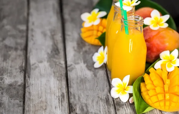 Juice, bottle, mango, plumeria