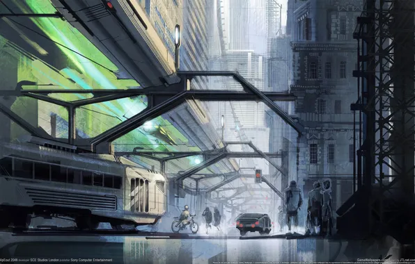 The city, future, transport, train, WipEout 2048