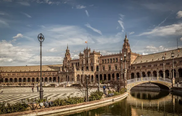 Area, channel, bridges, Spain, Palace, Andalusia, Seville