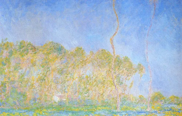 Picture trees, flowers, paint, picture, Claude Monet, Spring landscape