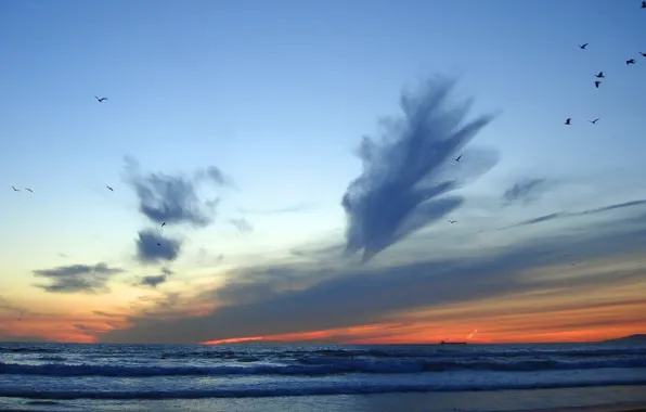 Wave, the sky, clouds, Sea, horizon