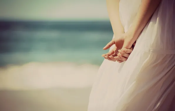 Picture girl, background, Wallpaper, white, mood, hands, dress, widescreen
