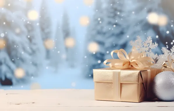 Winter, frost, forest, snow, snowflakes, gift, Board, ball
