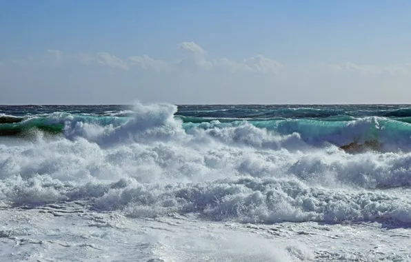 Sea, wave, the sky, water, clouds, storm, nature, shore