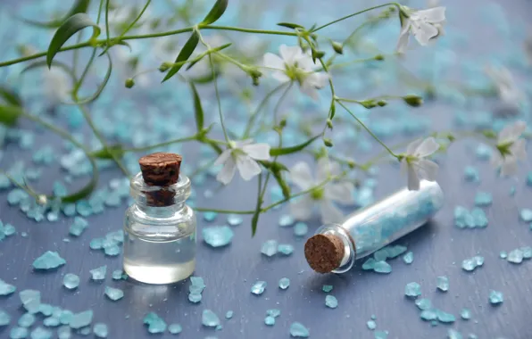Flowers, oil, Spa, sea salt