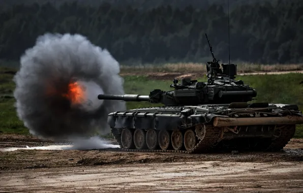 Picture Smoke, The explosion, Russia, Tank, Shot, T-80, A shot from a tank cannon, Smoke ring