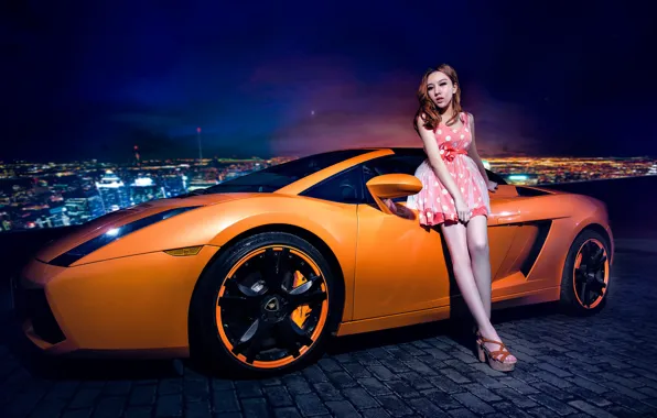 Picture machine, auto, girl, model, Asian, car, Lamborghini Gallardo, korean model