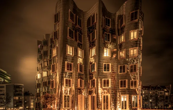 Night, the building, Germany, Sepia, Germany, Dusseldorf