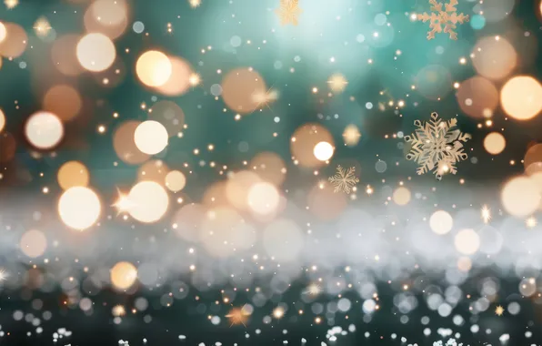 Winter, light, snow, snowflakes, lights, glare, holiday, Shine
