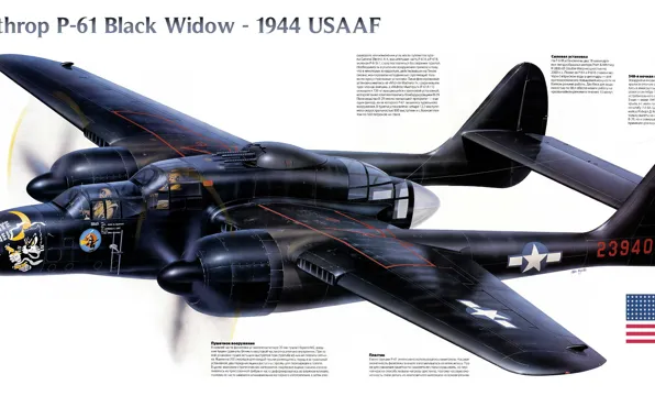 Picture fighter, war, night, Northrop, P-61, Black Widow, 1944, period