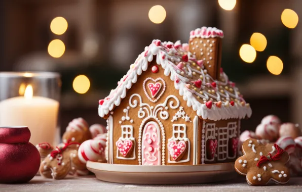 Pattern, cookies, Christmas, New year, house, dessert, sweet, glaze