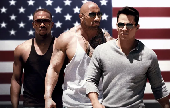 Picture cross, flag, glasses, USA, muscles, Mark Wahlberg, Dwayne Johnson, Dwayne Johnson