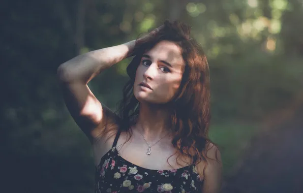 Look, girl, brown hair, bokeh