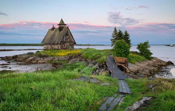 Picture shore, house, the bridge, pond