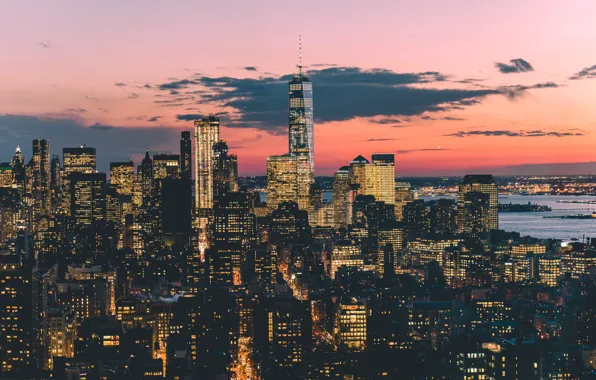 The sky, the city, lights, the evening, USA, New York