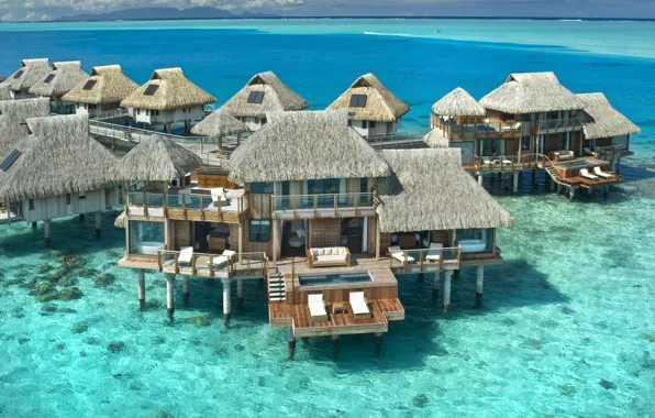 Picture sea, house, Hilton, Nui-Presidential-Suite, Bora-Bora
