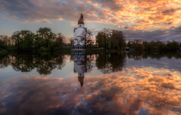 The sky, reflection, spring, May, temple, Sestroretsk