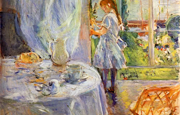 Table, child, interior, picture, window, girl, Berthe Morisot, The Child with the Headstock