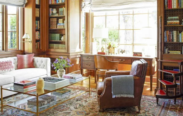 Design, style, interior, CA, library, California, living room, library