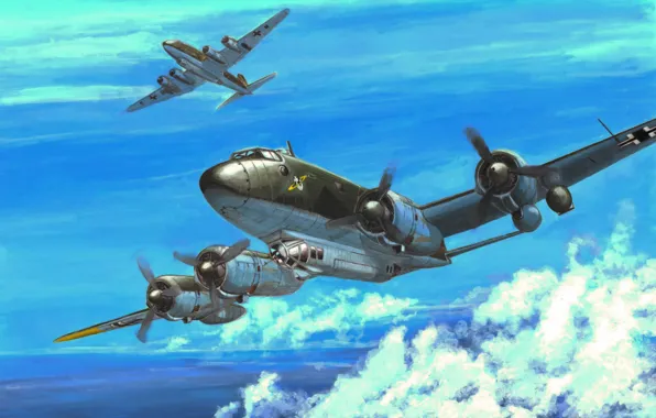 Picture war, art, painting, ww2, avaition, Focke-Wulf Fw 200C-3 Condor