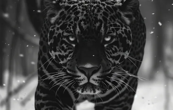 Winter, Look, Snow, Jaguar, Face, Predator, Front, Digital art