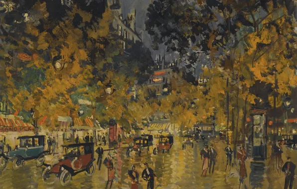 Night, Paris, picture, the urban landscape, Konstantin Korovin, Russian Boulevard