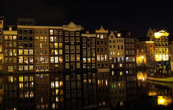 Night, Channel, Amsterdam, Building, Netherlands, Amsterdam, Night, Netherlands