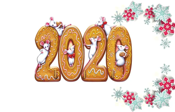 Picture new year, mouse, 2020, ginger biscuits, new year 2020