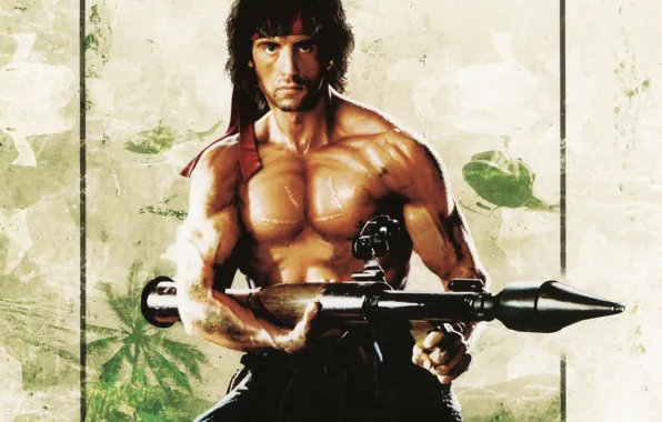 Strip, helicopters, rocket launcher, Sylvester Stallone, Bazooka, Sylvester Stallone, Rambo, Rambo