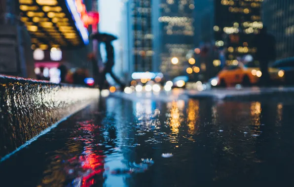 Road, machine, the city, lights, rain, street, home, the evening