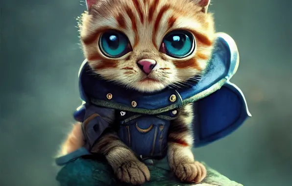 Cat, cat, kitty, cat, armor, art, red, muzzle