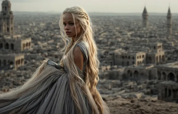 Girl, the city, blonde, hairstyle