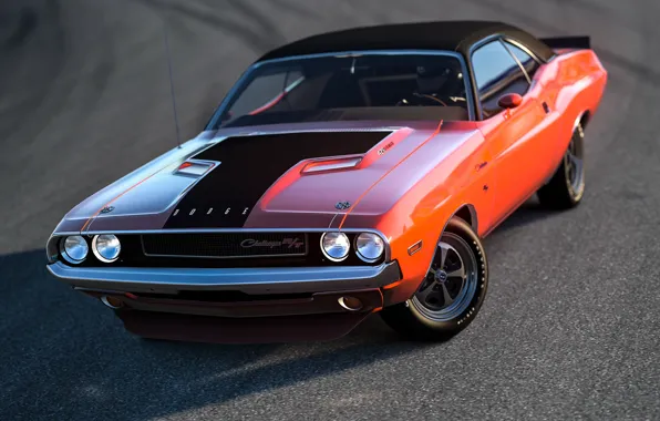 Picture rendering, background, Dodge, Challenger, the front, Muscle car, Muscle car