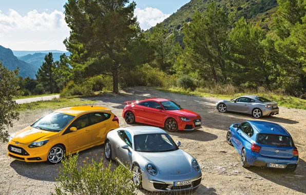 Picture Porsche 911, Toyota GT 86, Audi TT, Ford Focus ST, BMW M 135i