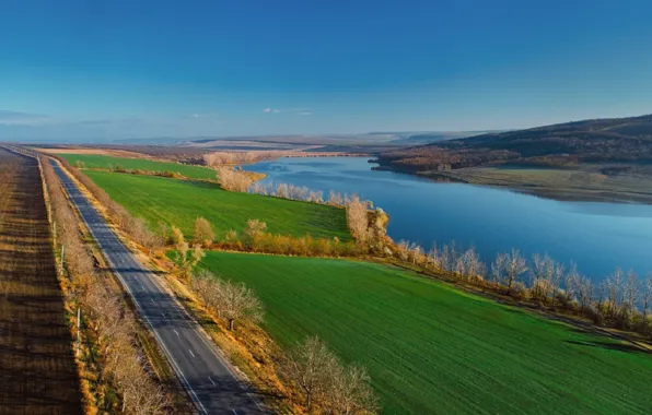 Road, autumn, lake, Moldova
