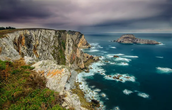 Picture sea, the sky, clouds, rock, open