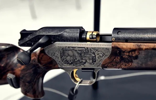 Picture macro, the gun, engraving, shutter, ARMS &ampamp; Hunting 2012, Blaser R8 Custom Grade II, 8x68S