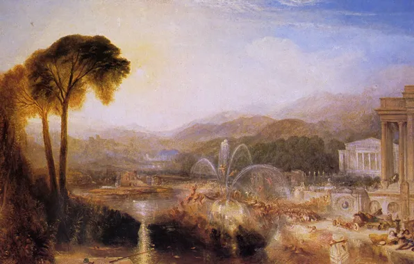 Trees, landscape, mountains, picture, William Turner, The Fountain Of Indolence