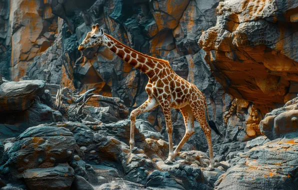 Rock, Stones, Giraffe, Digital art, AI art, The Art of Artificial Intelligence, Neural network