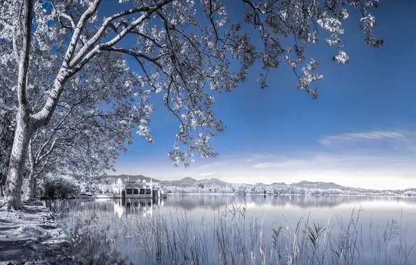 Landscape, lake, Infrared
