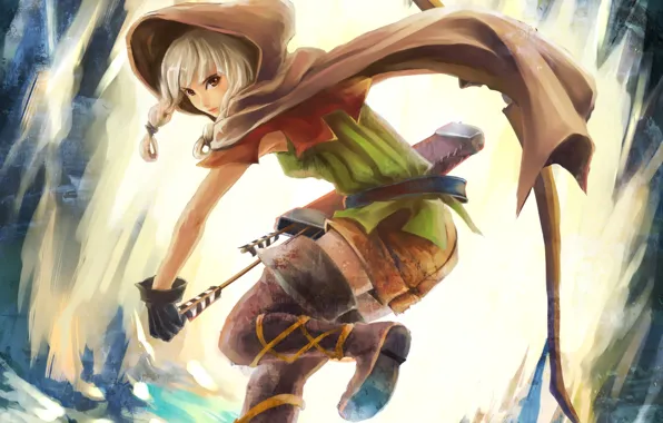 Picture girl, bow, hood, cloak, arrows, quiver, dragon`s crown