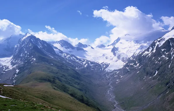 The sky, mountains, river